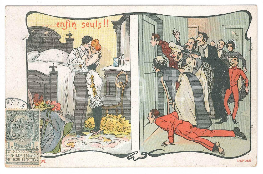 1901 FRANCE HUMOUR - LOVERS - Enfin seuls!! - Old postcard  Cartolina postale d'epoca, viaggiata.CONDIZIONI: G (minime smussature angolari)FORMATO: FP    originale e autentica 1