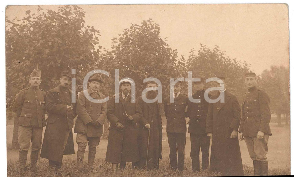 1917 WW1 GERMANY Group with soldiers, men and priests - RRPC Postcard Geprüft  Cartolina postale d'epoca, con timbro di censura al verso.CONDIZIONI: GFORMATO: FP    originale e autentica 1