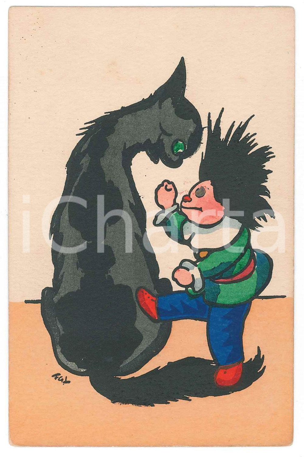 1920 ca Artist M. MUNK - Cat and clown (2) Postcard M. M. VIENNE 665 WATERCOLOUR  Cartolina postale d'epoca, acquerellata, non viaggiata.CONDIZIONI: GFORMATO: FP    originale e autentica 1