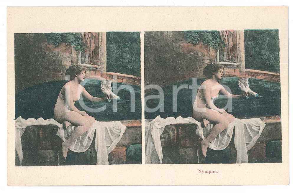 1900 ca BELGIQUE Nymphe - Nude woman - Stereo Postcard RARE  Cartolina postale d'epoca, illustrata, non viaggiata.CONDIZIONI: GFORMATO: FP    originale e autentica 1