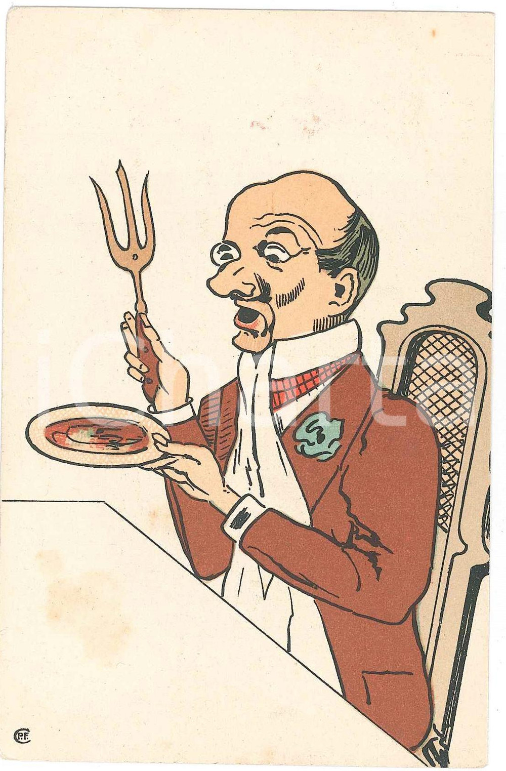 1900 ca GERMANY Man at the restaurant - Postcard Caricaturen n° 3  Cartolina postale d'epoca, non viaggiata.CONDIZIONI: F (lievi macchie)FORMATO: 9x14 cm    originale e autentica 1