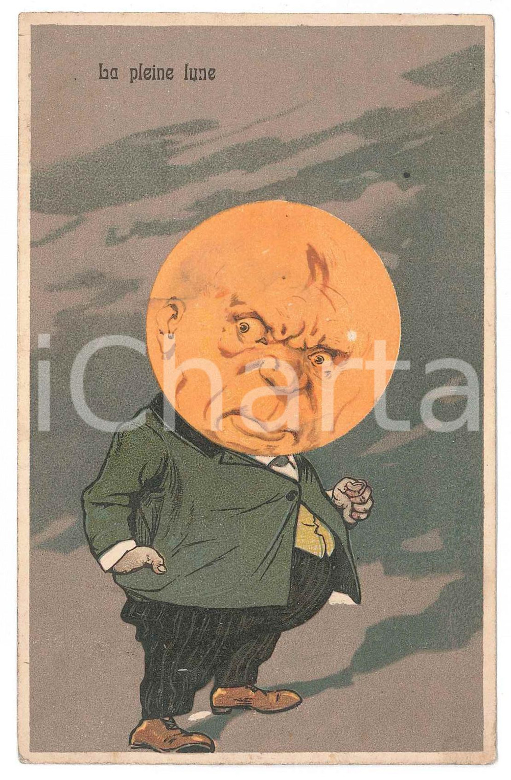 1907 La pleine lune - Anthropomorphic French postcard  Cartolina postale d'epoca, viaggiata.CONDIZIONI: GFORMATO: FP    originale e autentica 1