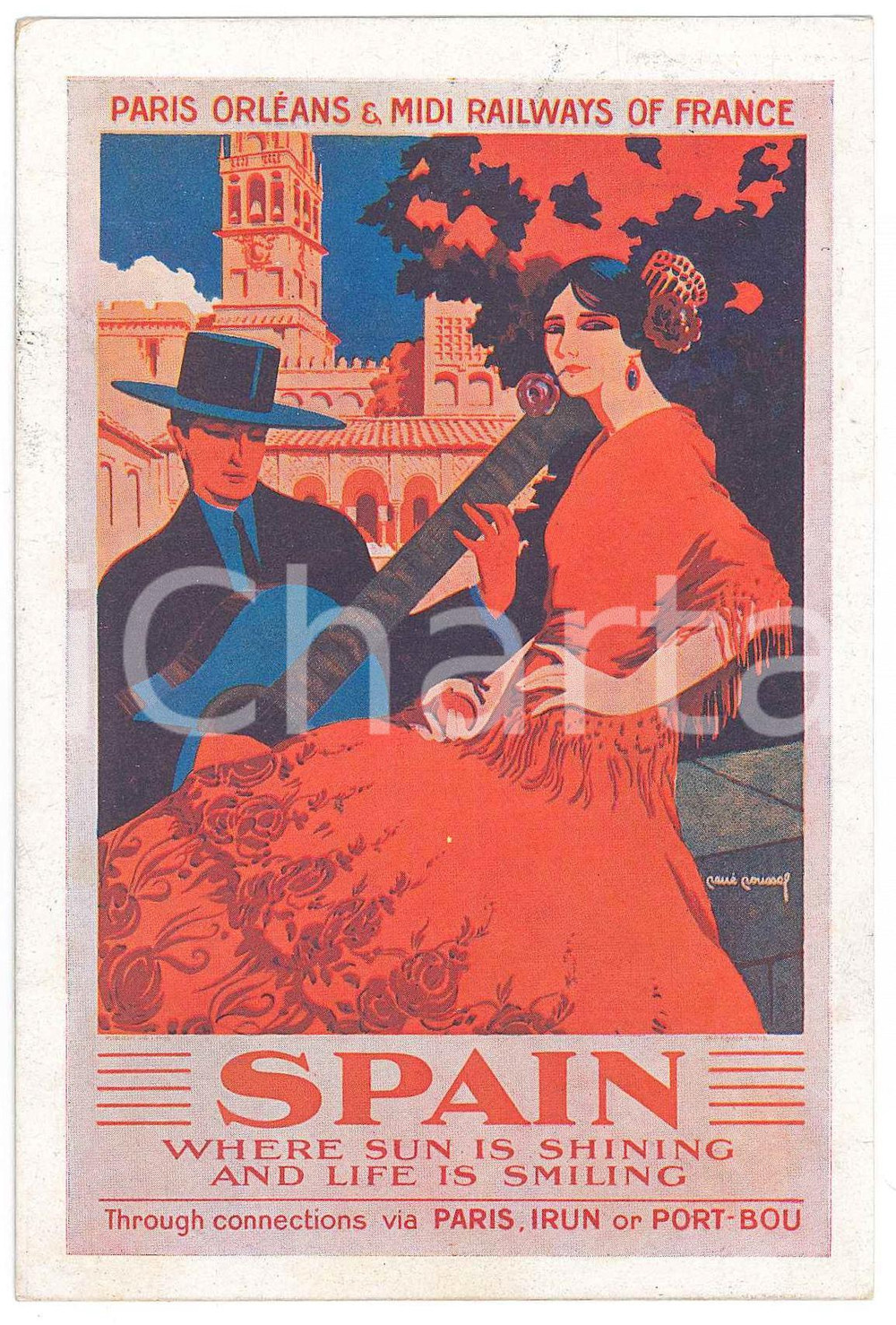 1929 PARIS ORLEANS - MIDI RAILWAYS Spain - Ill. René ROUSSEL Carte Postale  Cartolina postale d'epoca, viaggiata.CONDIZIONI: GFORMATO: FP    originale e autentica 1