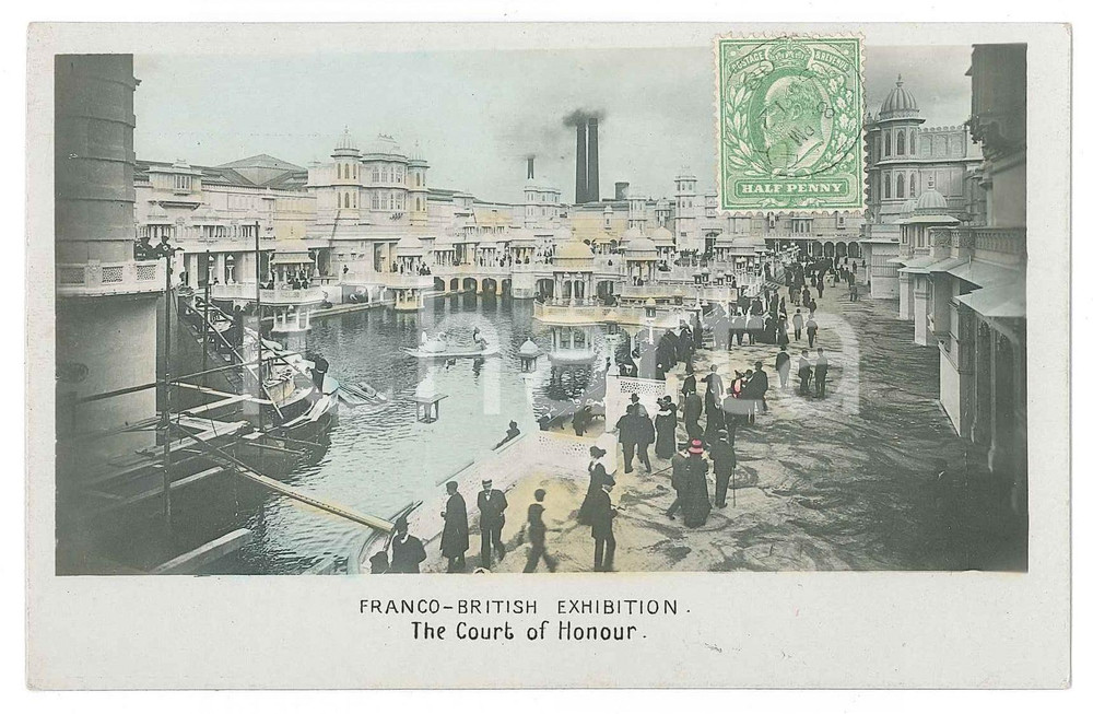 1909 LONDON Franco-British exhibition - Court of honour - Postcard FP VG  Cartolina postale d'epoca, viaggiata. FAIR/discreto Lievi smussature agli angoli Formato: FP originale e autentica 1