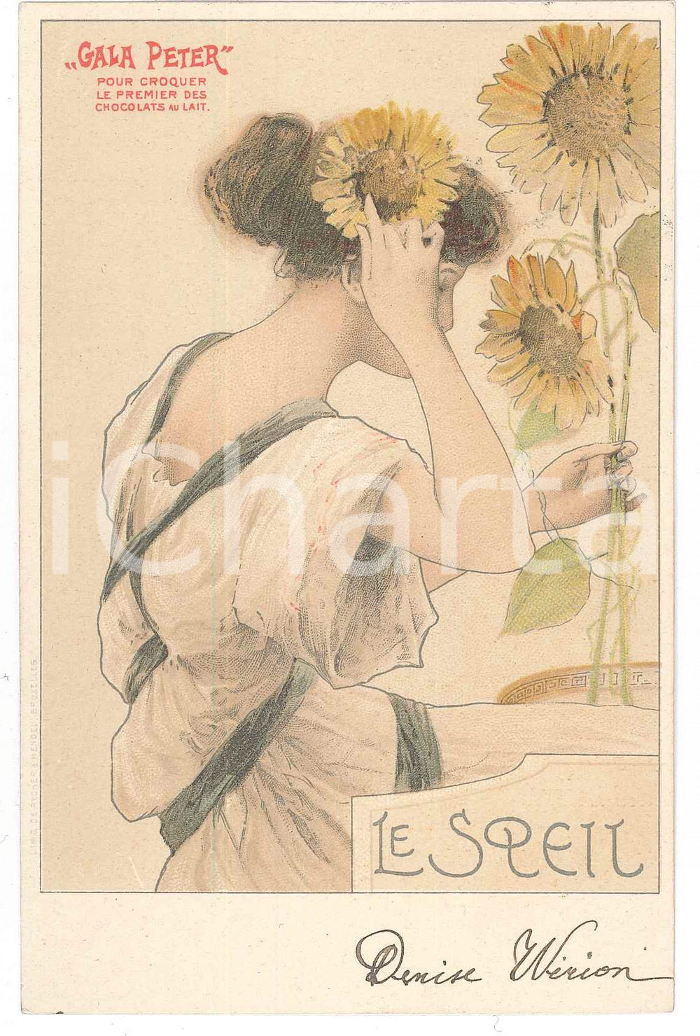 1904 ART NOUVEAU Chocolat GALA PETER - Le Speil - Carte Postale  Cartolina postale d'epoca, viaggiata.CONDIZIONI: GFORMATO: FP    originale e autentica 1