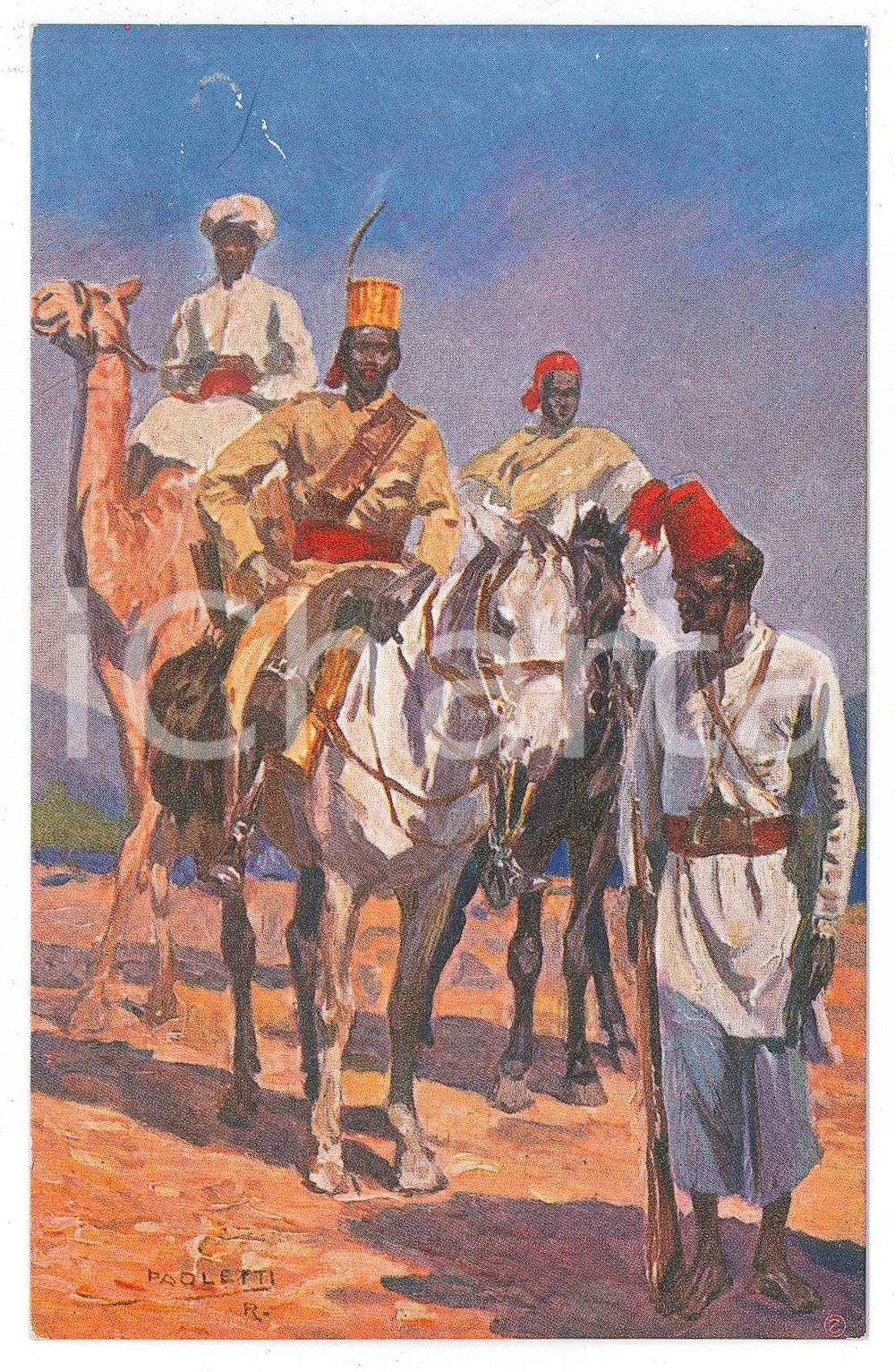 1910 ca ESERCITO ITALIANO Truppe coloniali - Ill. R. PAOLETTI Cartolina FP NV  Cartolina postale d'epoca, non viaggiata.CONDIZIONI: FAIR (lievi smussature agli angoli, piccolo graffio al margine superiore)FORMATO: FP    originale e autentica 1
