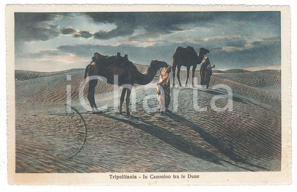 1910 ca TRIPOLITANIA In cammino tra le dune - Cartolina ANIMATA FP NV  Cartolina postale d'epoca, non viaggiata.CONDIZIONI: FAIR (lievi smussature agli angoli)FORMATO: FP    originale e autentica 1