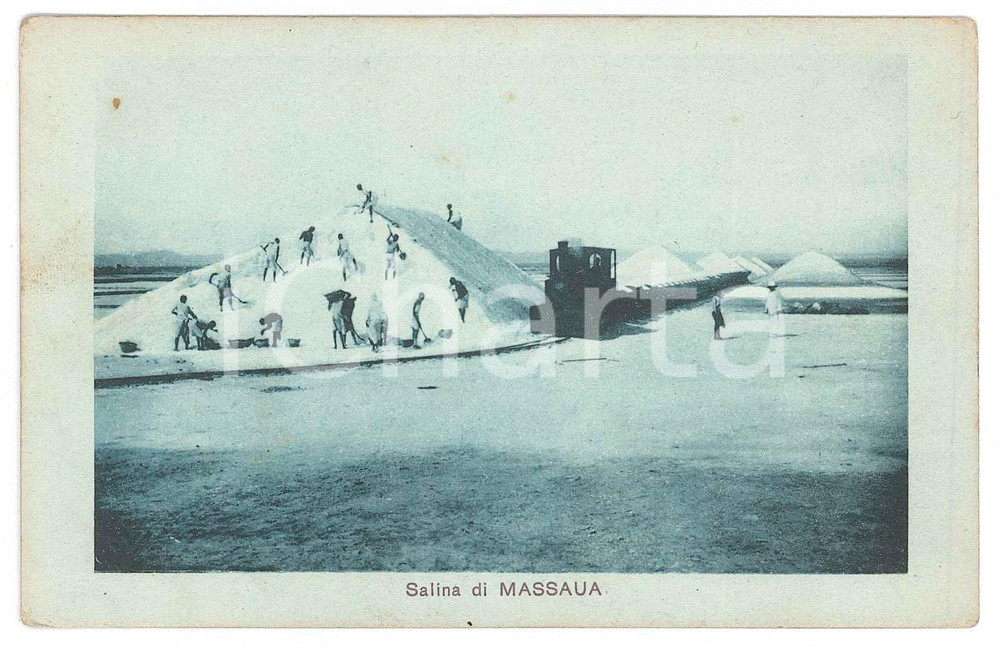 1920 ca AOI - ERITREA Salina di MASSAUA - Cartolina ANIMATA FP NV  Cartolina postale d'epoca, non viaggiata.CONDIZIONI: FAIR (lievi smussature agli angoli, lievi bruniture)FORMATO: FP    originale e autentica 1