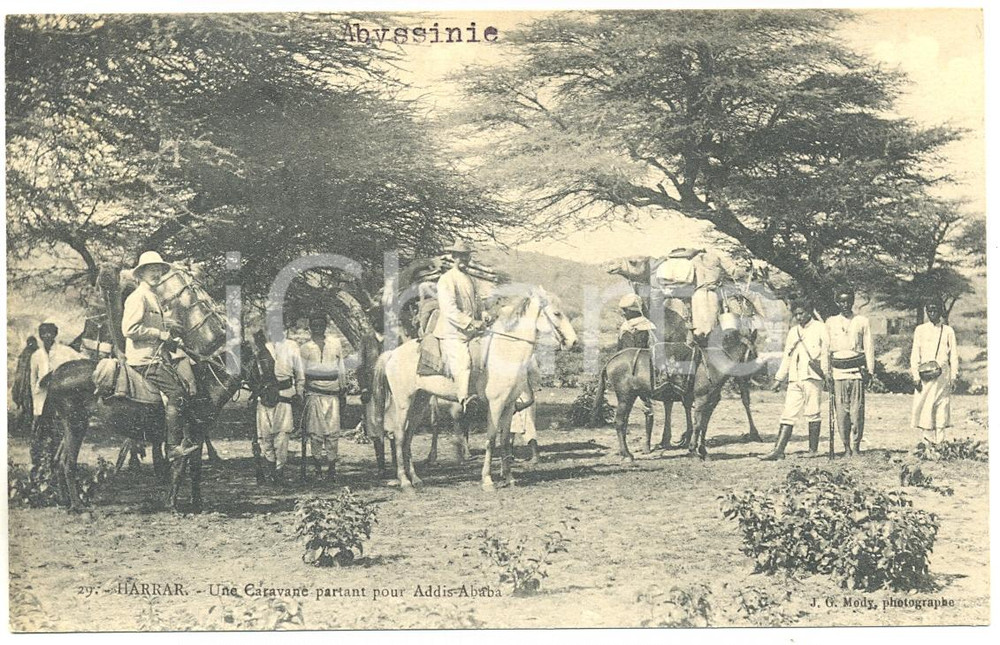 1910 ca ABYSSINIE - HARAR Caravane partant pour ADDIS-ABEBA Carte postale FP NV  Cartolina postale d'epoca, viaggiata. FAIR/discreto Lievi smussature agli angoli Formato: FP originale e autentica 1