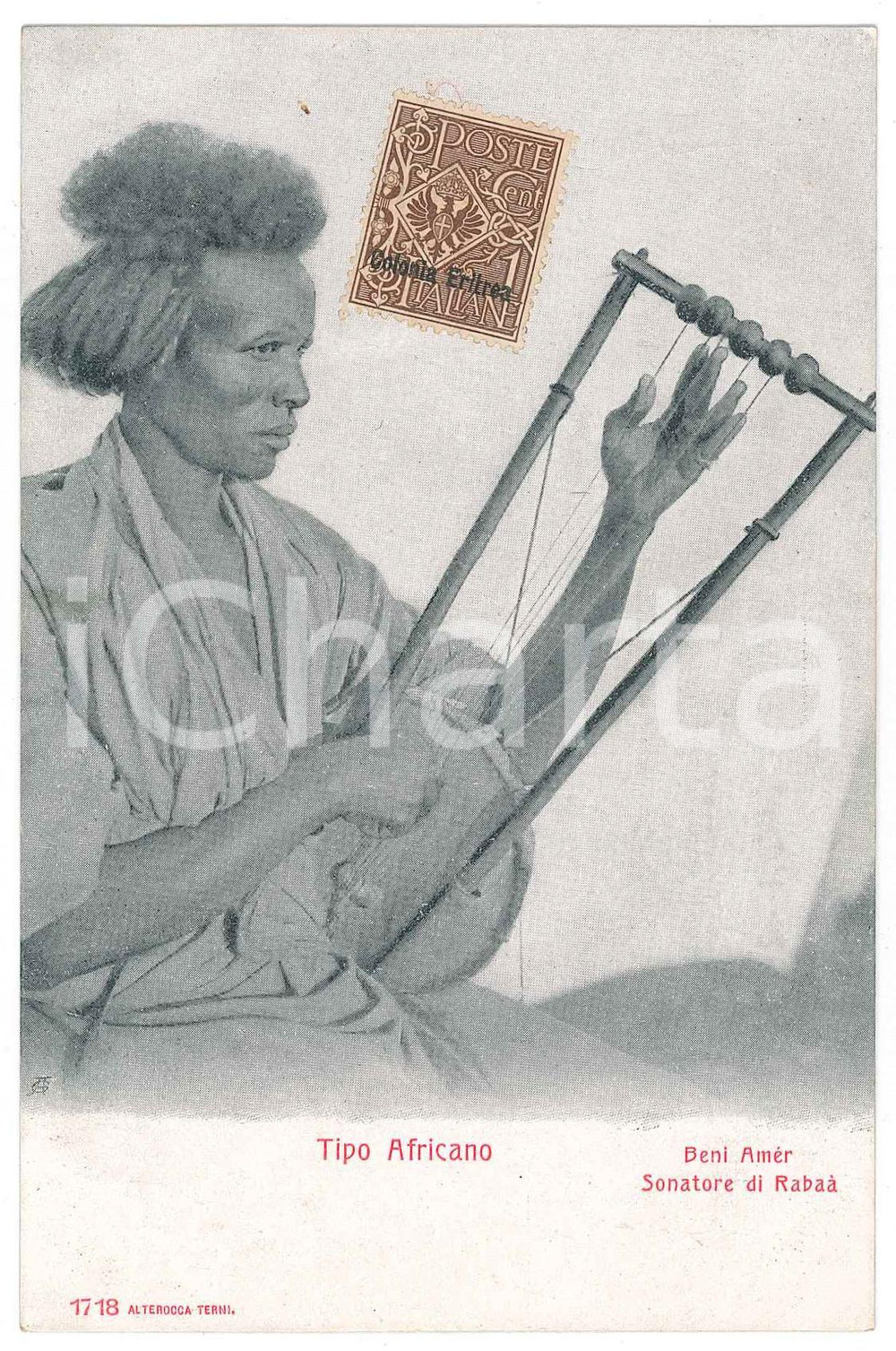 1910 ca ERITREA Tipo africano - Beni Amér sonatore di Rabaà - Cartolina FP NV  Cartolina postale d'epoca, non viaggiata.CONDIZIONI: FAIR (lievi smussature agli angoli)FORMATO: FP    originale e autentica 1