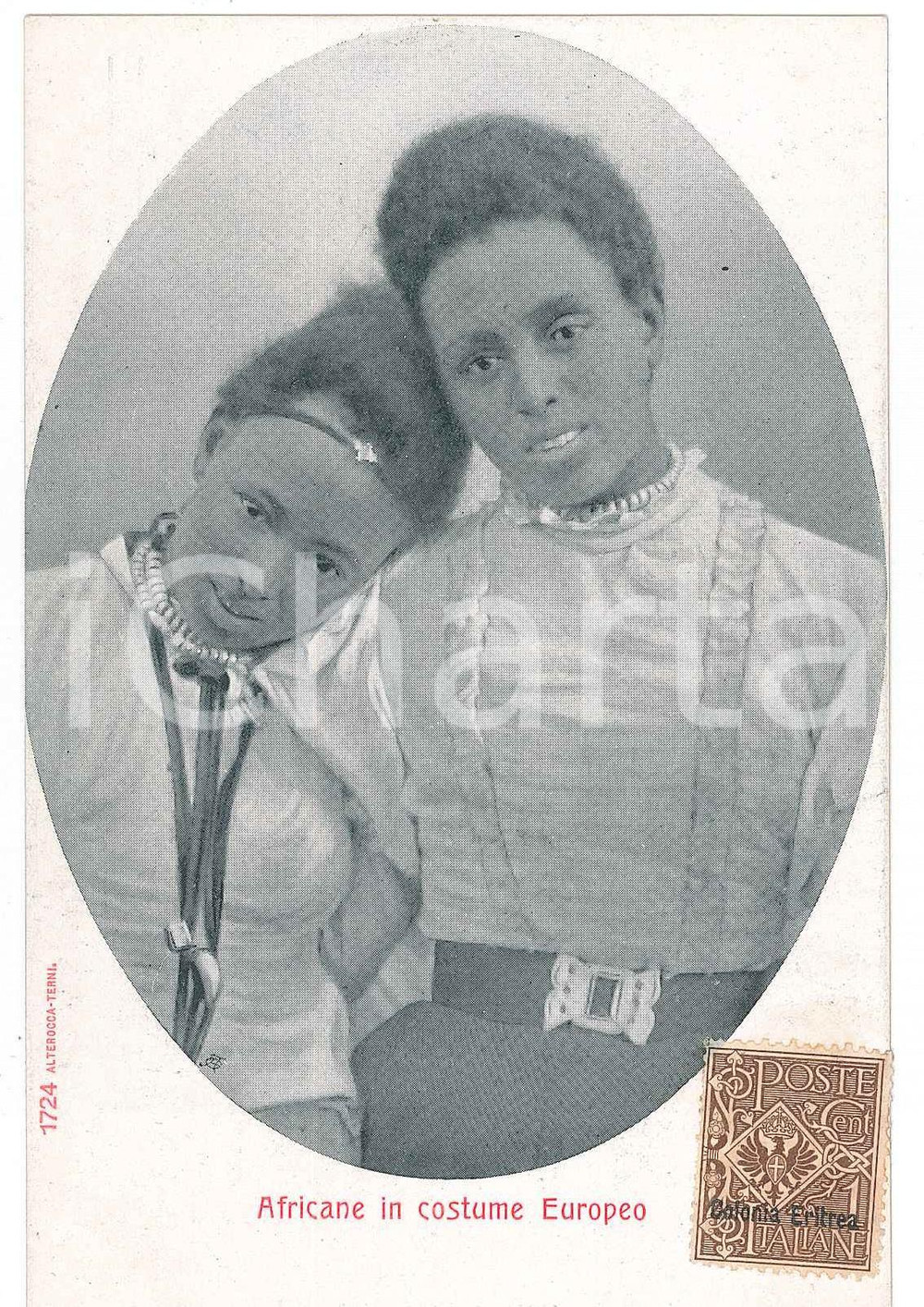 1910 ca  ERITREA Donne africane in costume europeo - Cartolina FP NV  Cartolina postale d'epoca, non viaggiata.CONDIZIONI: FAIR (lieve piegature al margine inferiore)FORMATO: FP    originale e autentica 1