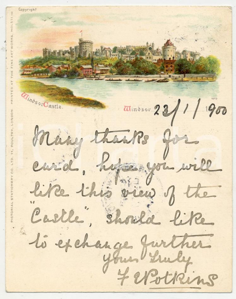 1900 WINDSOR - UK Windsor Castle ILLUSTRATED Postcard VG 9x11 cm  Cartolina postale, viaggiata. FAIR/discreto Lievi smussature e piegature agli angoli Formato: 11x9 originale e autentica 1