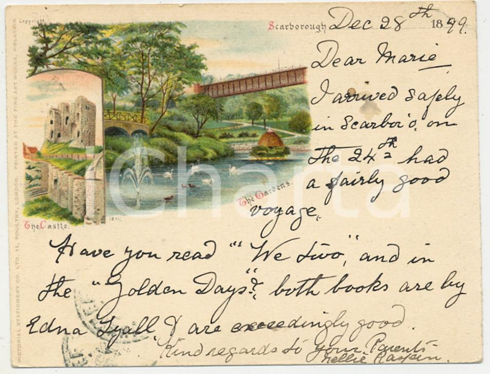 1899 SCARBOROUGH - UK The gardens and the castle - Postcard VG 11x9 cm  Cartolina postale, viaggiata. FAIR/discreto Lievi smussature agli angoli Formato: 11x9 originale e autentica 1
