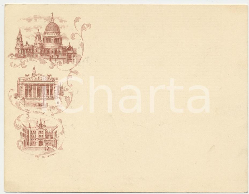 1895 ca LONDON St. Paul's Cathedral - Royal Exchange - Guildhall - Postcard 11x9  Cartolina postale, non viaggiata. FAIR/discreto Lievi smussature agli angoli, parziale distacco degli strati di carti Formato: 11x9 originale e autentica 1