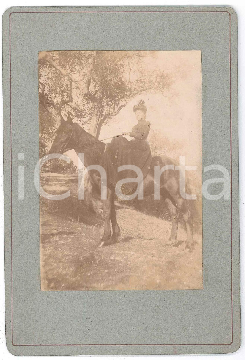 1900 ca COLLI ALBANI Ritratto di nobildonna a cavallo - Foto 10x15 cm Fotografia d'epoca montata su cartoncino rigido.CONDIZIONI: G FORMATO:  10x15 cm    originale e autentica 1