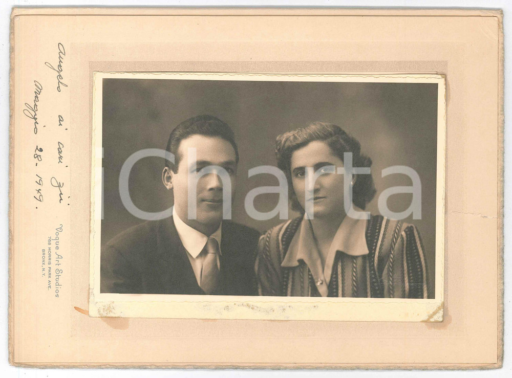 Fotografia d epoca originale 1949 NEW YORK BRONX Coppia di emigrati italiani  Foto Studio MOSSO TORINO 1
