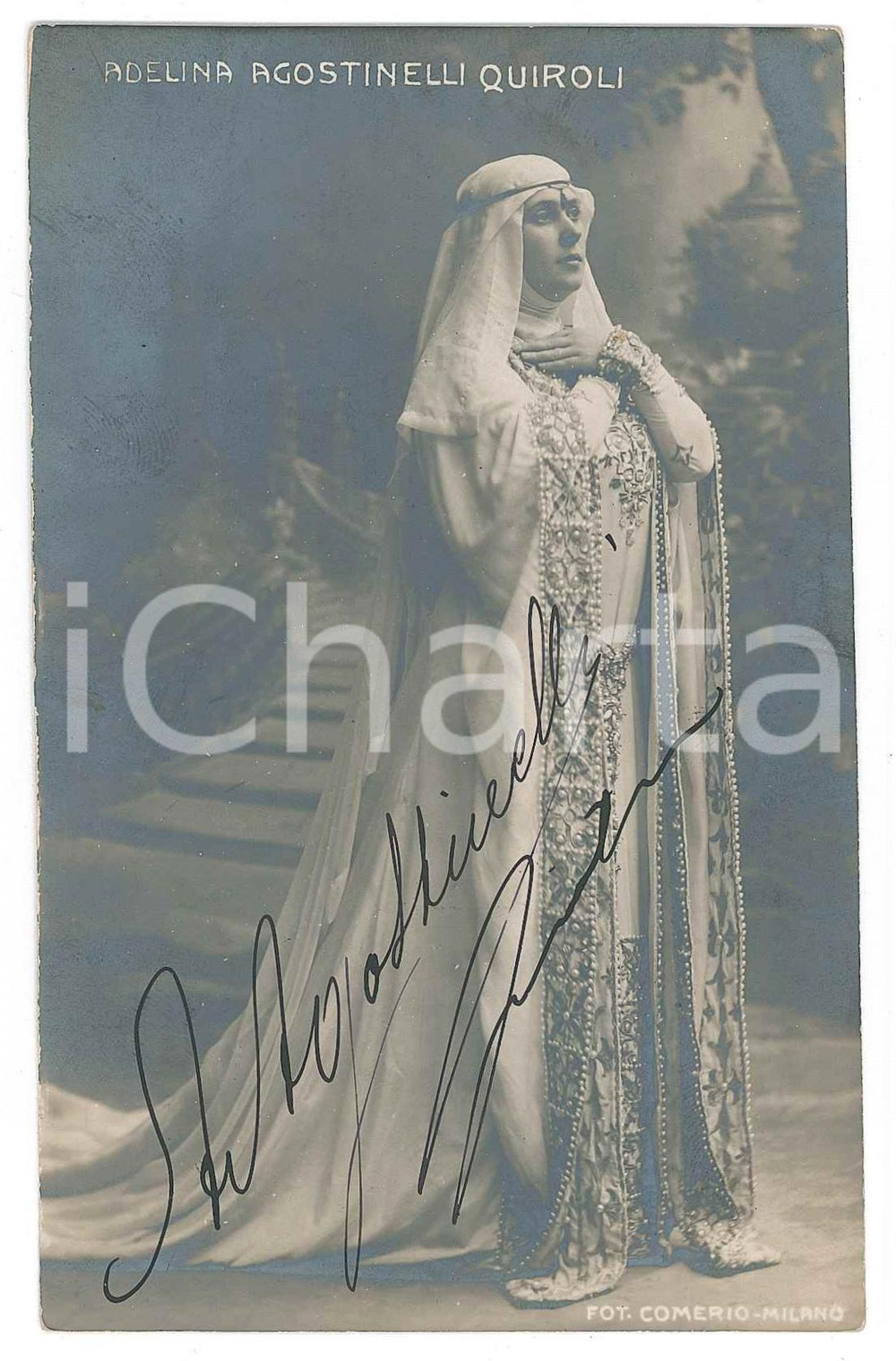 1910 ca LIRICA Adelina AGOSTINELLI QUIROLI mezzosoprano *Cartolina con AUTOGRAFO Cartolina originale d'epoca, con autografo della cantante al recto.CONDIZIONI: GFORMATO: 9x14 cm     originale e autentica 1