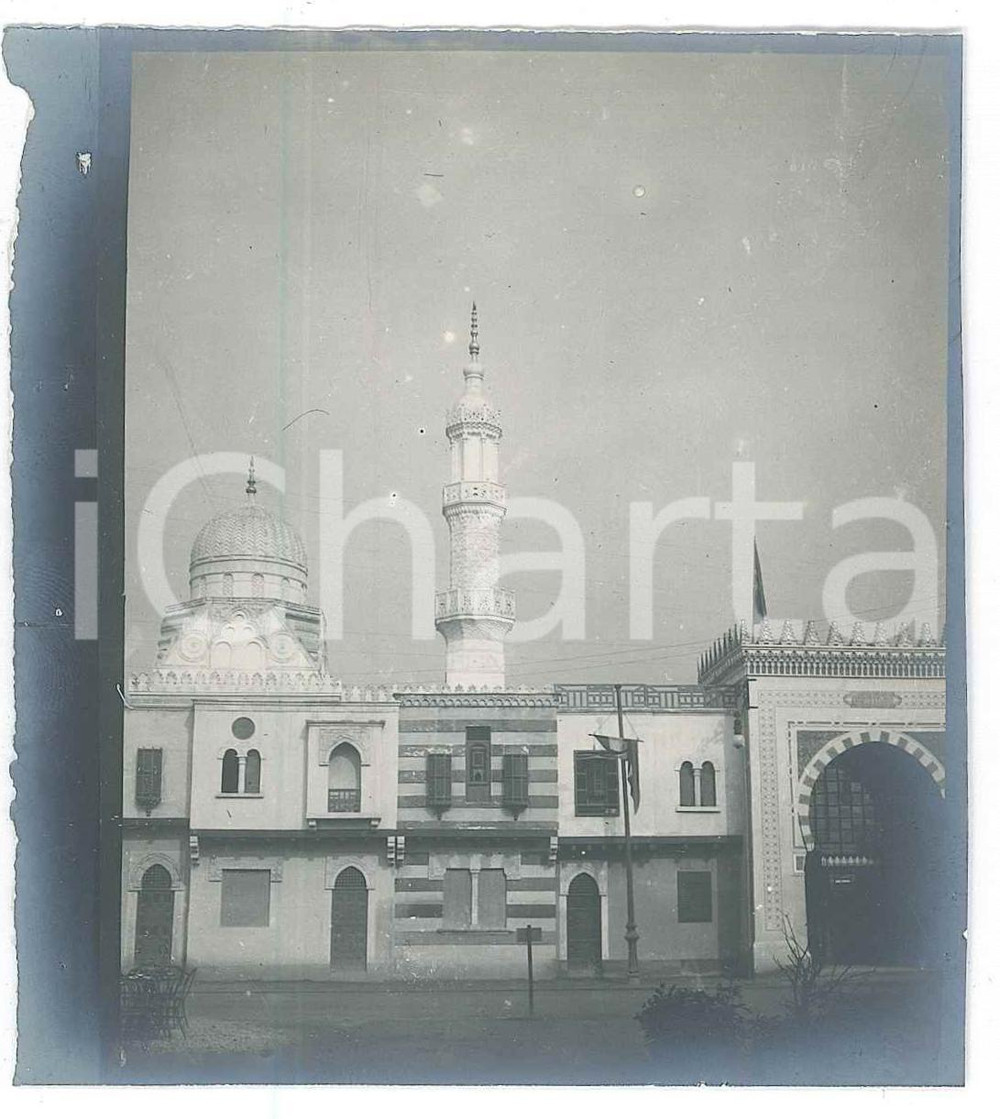 1906 EXPO MILANO Il Cairo - Ingresso - Foto edifici 9x10 cm Fotografia originale d'epoca.  FAIR/discreto margini rifilati al lato sinistro e difetti di stampa Formato: 9x10 cm originale e autentica 1