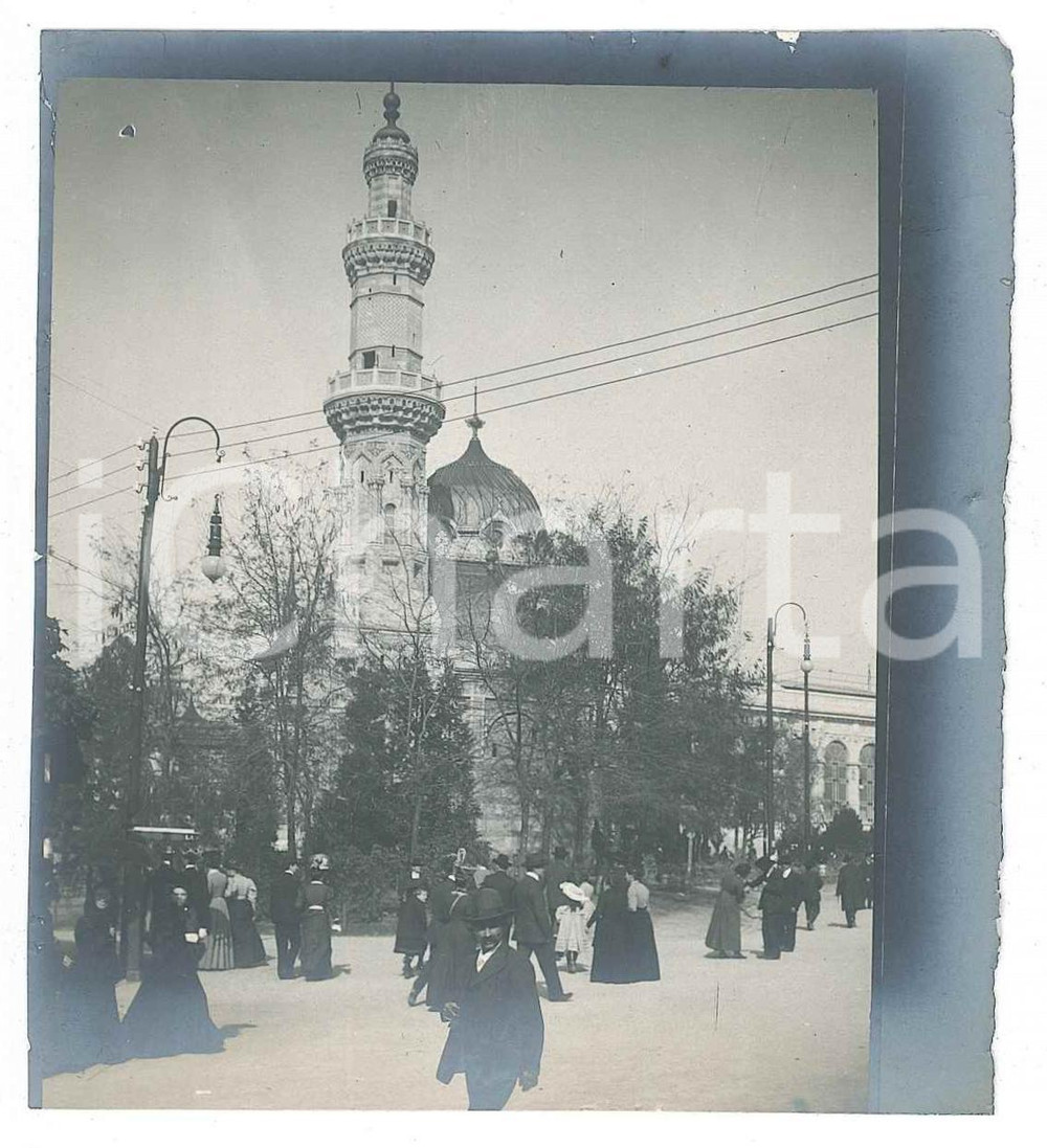 1906 EXPO MILANO Padiglione Orientale De Bernardi (1) Foto ANIMATA 8x10 cm Fotografia originale d'epoca.  FAIR/discreto margini rifilati, minime sbrecciature marginali Formato: 9x10 cm originale e autentica 1