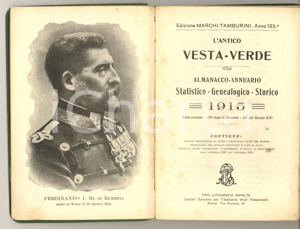 Libro, pubblicazione d epoca 1915 L antico VESTAVERDE AlmanaccoAnnuario GenealogicoStorico 156 pp. 1