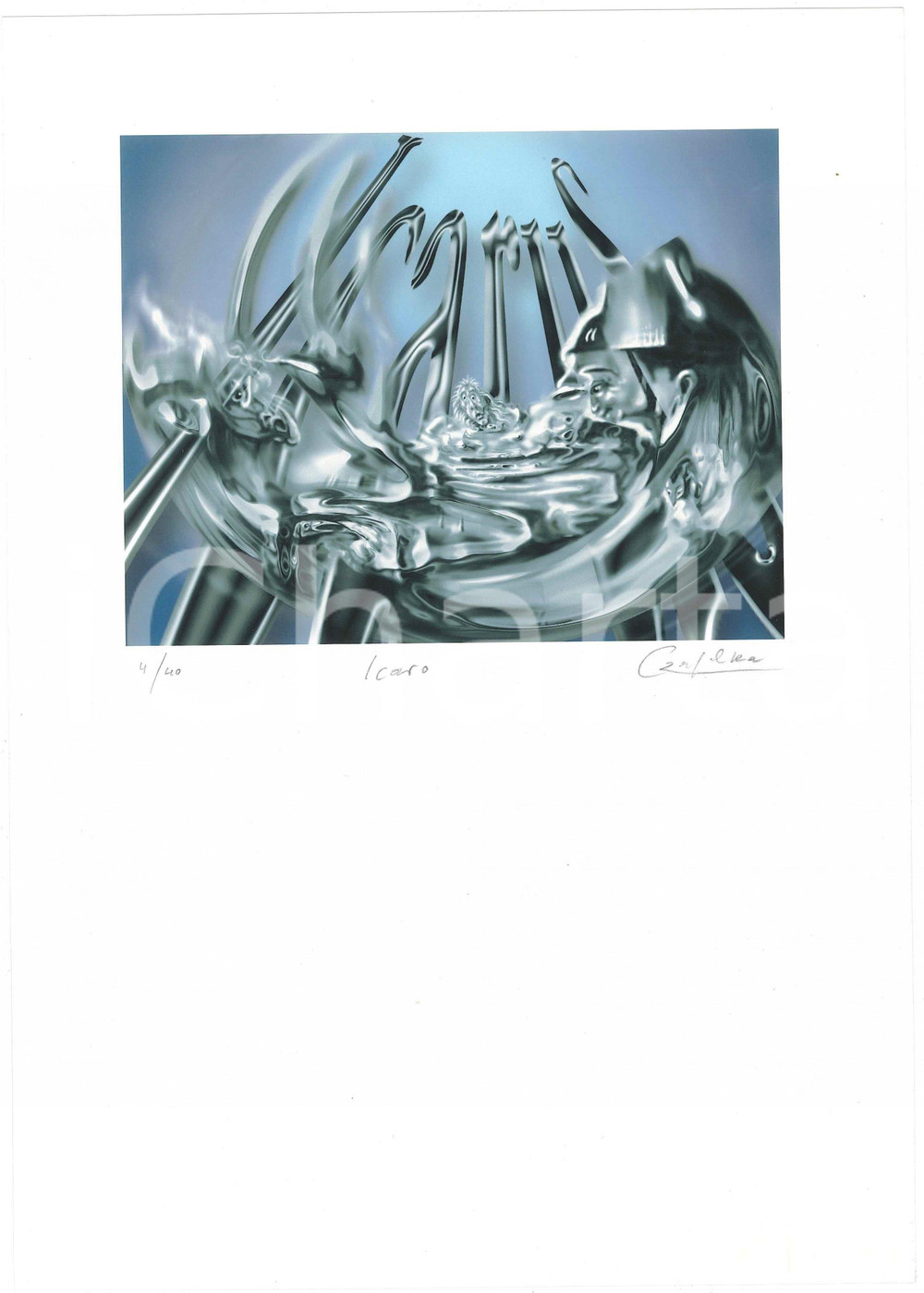 2005 Jurgen CZASCHKA - Icaro - SIGNED colour print n° 4/40 Stampa a colori a tiratura limitata, numerata (4/40) e firmata in originale dall'illustratore e incisore J&uuml;rgen Czaschka.FORMATO: 21x30 cmCONDIZIONI: G GOOD/buono  Formato: 21x30 cm originale e autentica 1