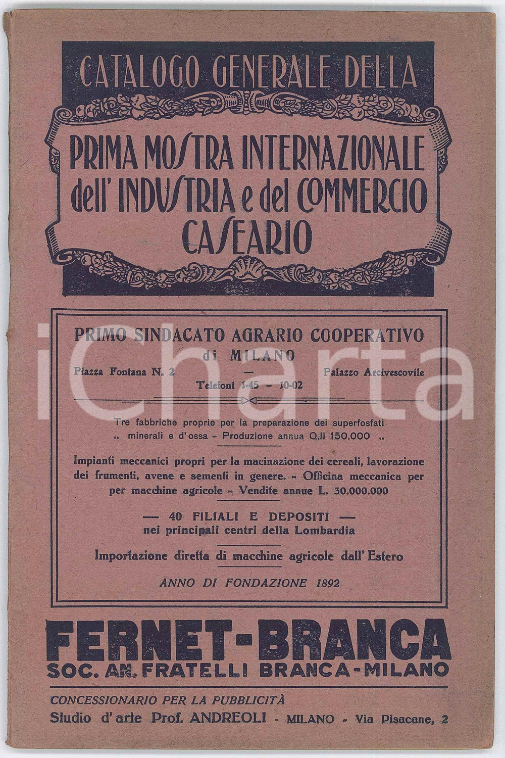 1924 MILANO 1^ Mostra Internazionale Industria e Commercio Caseario - Catalogo Pubblicazione d'epoca, con vari inserti pubblicitari.PAGINE: 64 FAIR/discreto piccole piegature angolari Formato: 14x21 cm originale e autentica 1