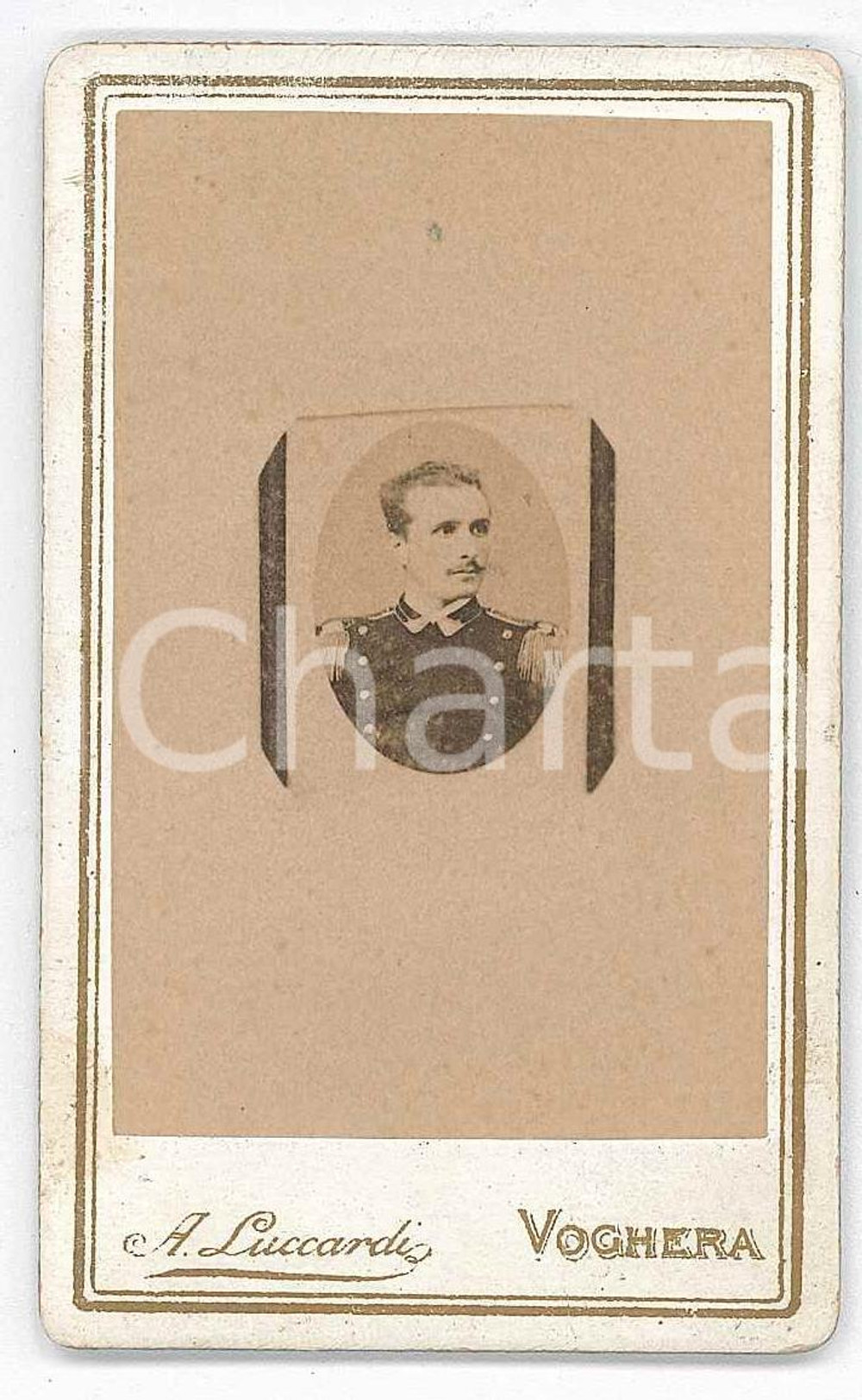 1900 ca VOGHERA Tenente Luigi BARAVALLE Ritratto miniatura *Foto A. LUCCARDI 6x9 Fotografia d'epoca su cartoncino rigido.FOTOGRAFO: A. C. Zenoni - Voghera / Novara GOOD/buono  Formato: 5x9 cm originale e autentica 1
