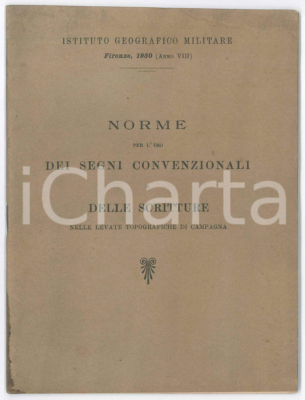 1930 ISTITUTO GEOGRAFICO MILITARE Norme per l'uso dei segni convenzionali Pubblicazione d'epoca.  PAGINE: 40 FAIR/discreto buone condizioni interne, ma danni marginali da umiditÃ  in copertina Formato: 15x20 cm originale e autentica 1