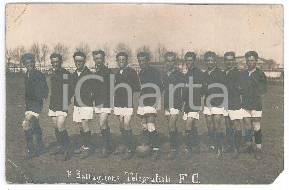 Fotografia d epoca originale 1920 ca ITALIA CALCIO  1° Battaglione Telegrafisti F.C.  Squadra Foto 14x9 cm 1