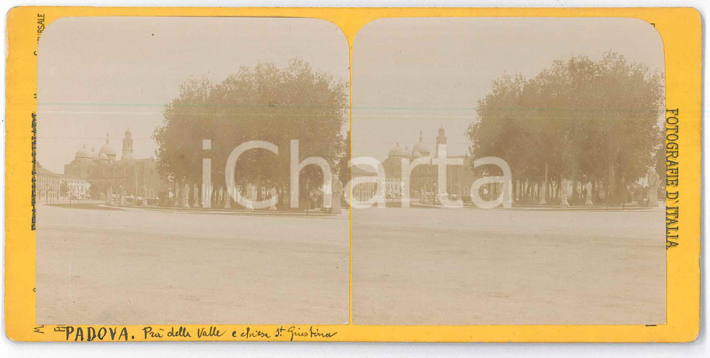 1890 ca ITALIA PADOVA Prato della Valle - Chiesa S. Giustina *Foto stereoscopica Fotografia stereoscopica d'epoca, su cartoncino rigido. GOOD/buono  Formato: 18x9 cm originale e autentica 1