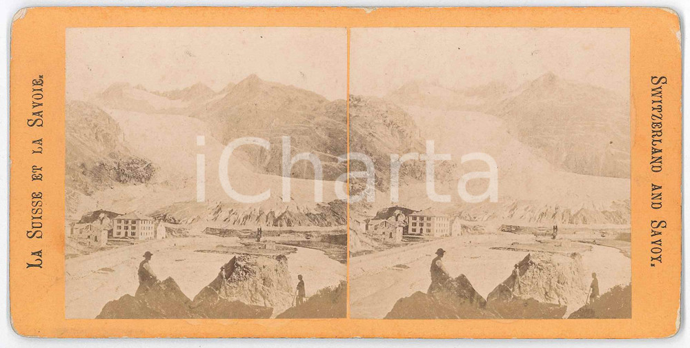 1880 ca SUISSE ET SAVOIE - Rhin River - ANIMATED Stereoview Fotografia stereoscopica d'epoca, su cartoncino rigido.  GOOD/buono lieve piegatura angolare Formato: 18x9 cm originale e autentica 1