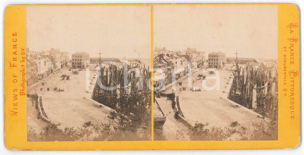 1880 ca GRANVILLE (NORMADIE) Vue du port - Stereoview FRANCE Pittoresque Fotografia stereoscopica d'epoca, su cartoncino rigido. GOOD/buono  Formato: 18x9 cm originale e autentica 1