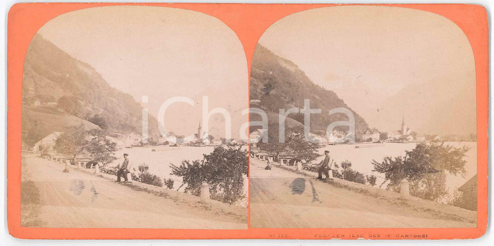 1880 ca SUISSE - FLUELEN (Lac des IV Cantons) *Stereoview n° 152 Fotografia stereoscopica d'epoca, su cartoncino rigido.  FAIR/discreto lievi macchie Formato: 18x9 cm originale e autentica 1