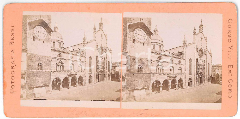 1880 ca ITALIA - COMO La Cattedrale - Foto stereoscopica NESSI Fotografia stereoscopica d'epoca, su cartoncino rigido. GOOD/buono  Formato: 18x9 cm originale e autentica 1