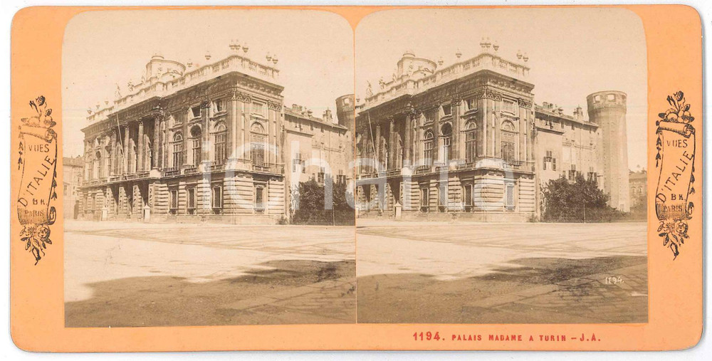 1870 ca TORINO Palazzo Madama - Foto stereoscopica Jean ANDRIEU 1194 Fotografia stereoscopica d'epoca, su cartoncino rigido.Serie "Vues d'Italie". GOOD/buono  Formato: 18x9 cm originale e autentica 1