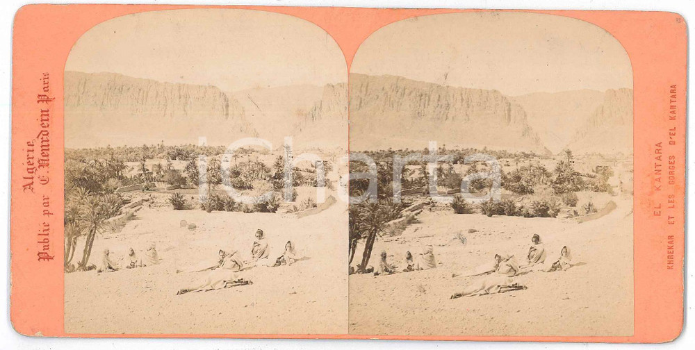 1880 ca ALGERIE - EL KANTARA - ANIMATED Stereoview NEURDEIN PARIS Fotografia stereoscopica d'epoca, su cartoncino rigido. GOOD/buono  Formato: 18x9 cm originale e autentica 1