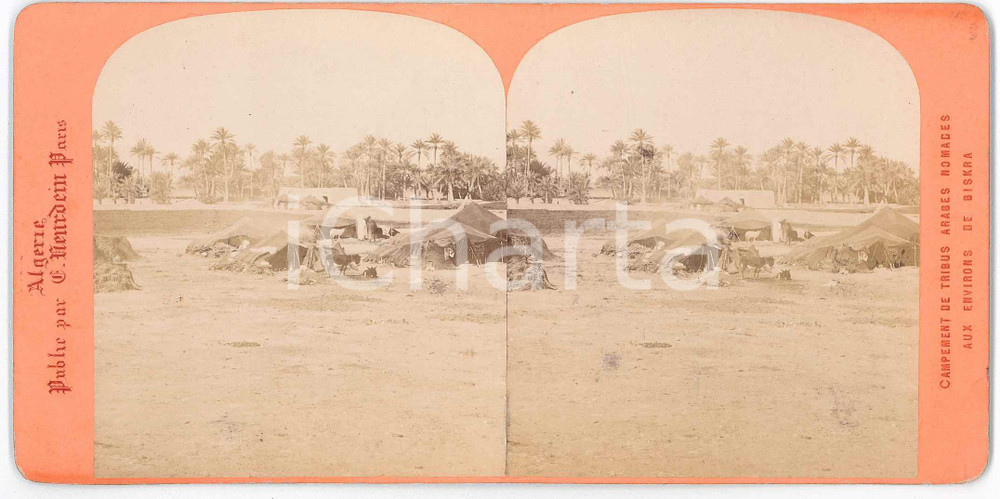 1880 ca ALGERIE - BISKRA Campement tribus nomades - Stereoview NEURDEIN PARIS Fotografia stereoscopica d'epoca, su cartoncino rigido. GOOD/buono  Formato: 18x9 cm originale e autentica 1