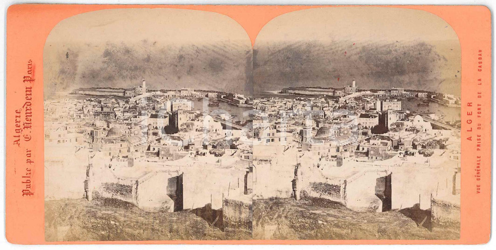 1880 ca ALGERIE - ALGER Vue prise de la Casbah - Stereoview NEURDEIN PARIS Fotografia stereoscopica d'epoca, su cartoncino rigido. GOOD/buono  Formato: 18x9 cm originale e autentica 1