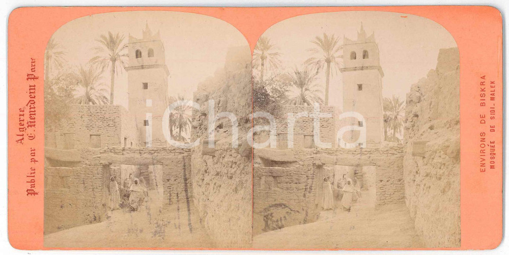 1880 ca ALGERIE - BISKRA Mosquée de SIDI-MALEK - Stereoview NEURDEIN PARIS Fotografia stereoscopica d'epoca, su cartoncino rigido. GOOD/buono  Formato: 18x9 cm originale e autentica 1