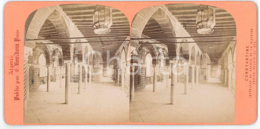 1880 ca ALGERIE - CONSTANTINE Intérieur Palais de la Division - Stereoview Fotografia stereoscopica d'epoca, su cartoncino rigido.EDITORE: Neurdein - Paris GOOD/buono  Formato: 18x9 cm originale e autentica 1