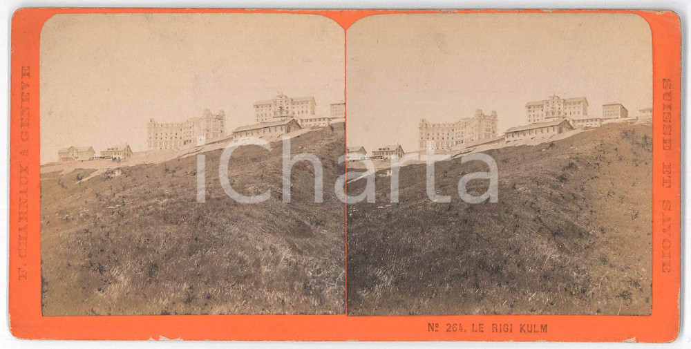 1880 ca SUISSE ET SAVOIE - Le Rigi Kulm -Hotel - Stereoview F. CHARNAUX 264 Fotografia stereoscopica d'epoca, su cartoncino rigido.  GOOD/buono  Formato: 18x9 cm originale e autentica 1