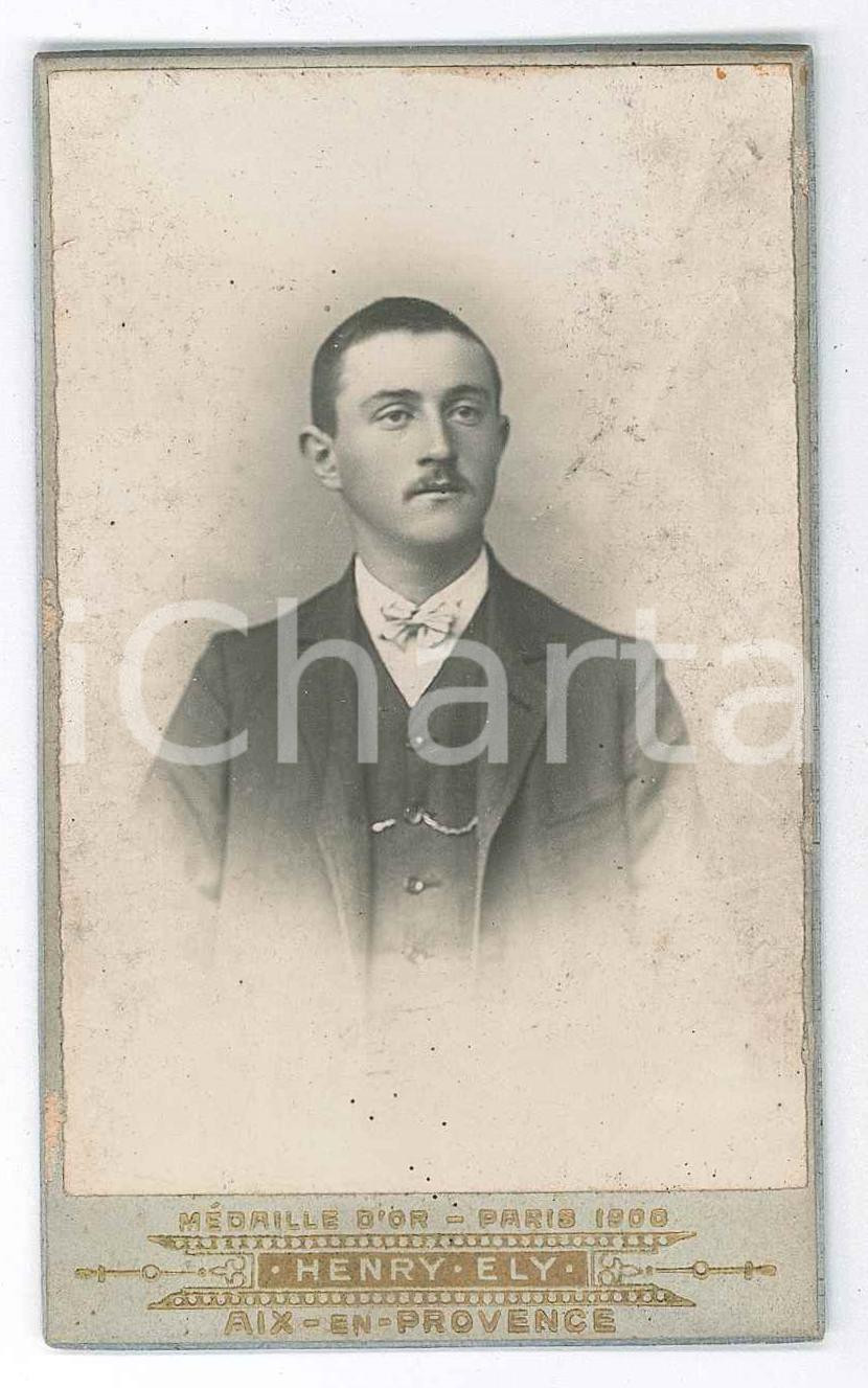 Fotografia d epoca originale 1900 ca AIXENPROVENCE Portrait de jeune homme Photo Henry ELY CDV 1