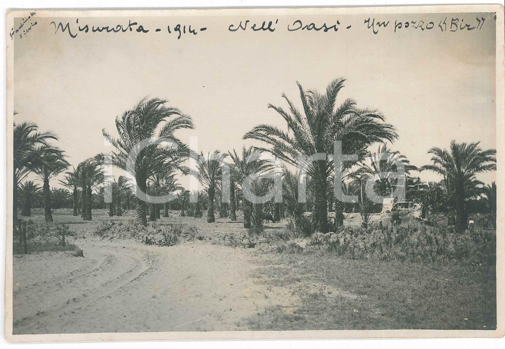 Fotografia d epoca originale 1914 MISURATA LIBIA ITALIANA Oasi  Un pozzo Bir  Foto 17x11 cm 1