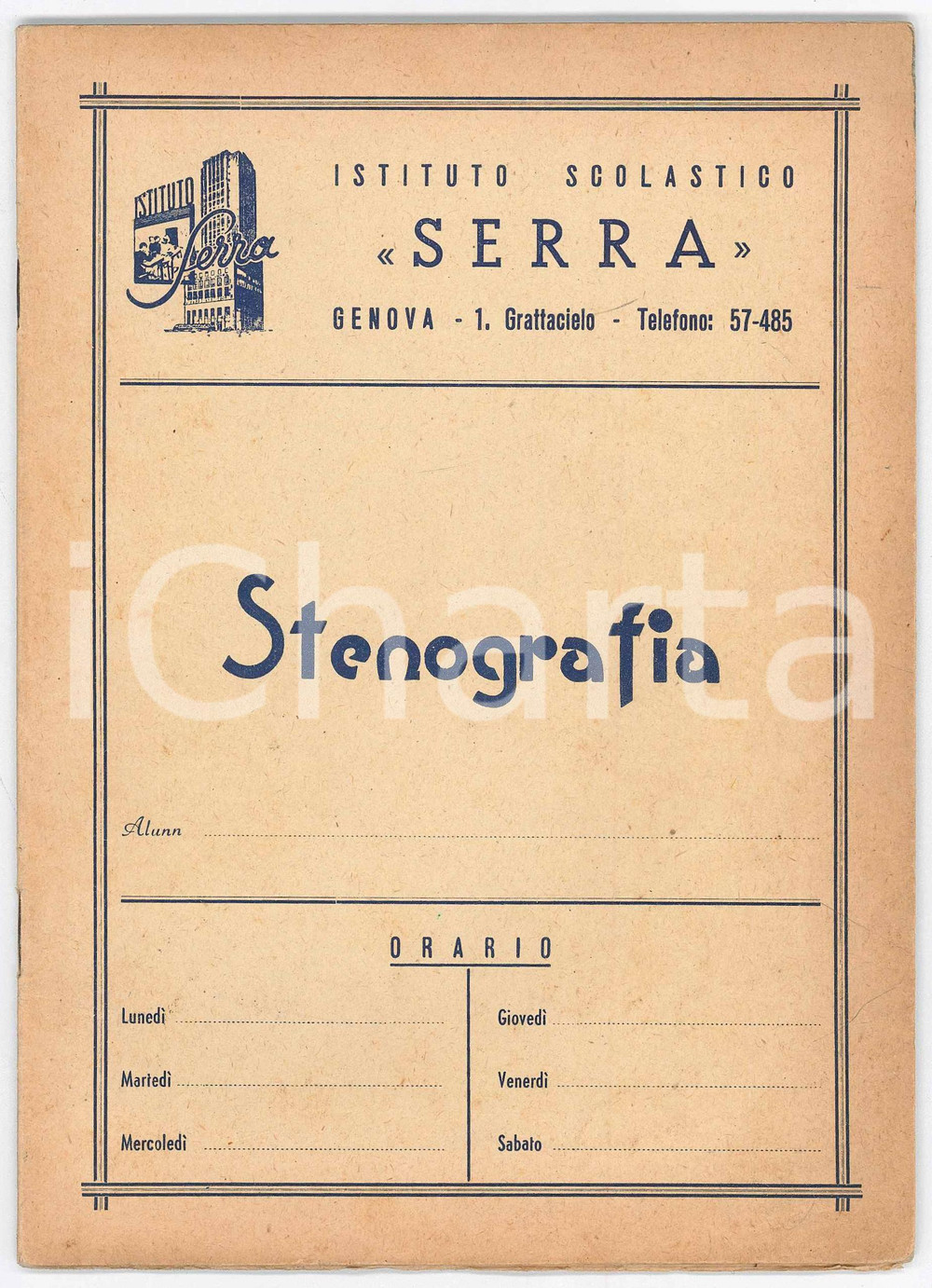 Oggetto da collezione cartaceo 1950 ca GENOVA Istituto Scolastico SERRA  Quaderno stenografia 62 pp. 1