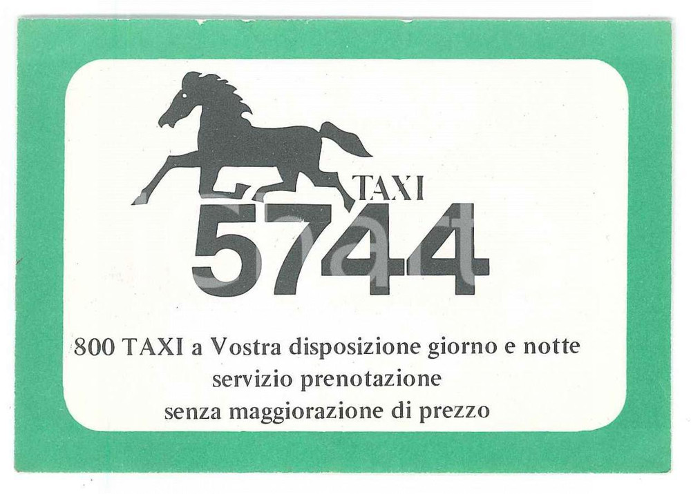 1955 ca TORINO - TAXI 5744 Servizio prenotazione - Biglietto 10x7 cm Biglietto d'epoca FAIR/discreto Lievi gualciture Formato: 10 x 7 cm originale e autentica 1