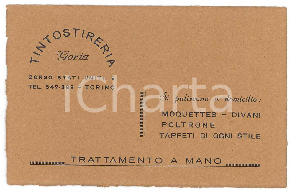 1950 ca TORINO Corso Stati Uniti - Tintostireria GORIA Biglietto da visita 11x7 Biglietto d'epoca GOOD/buono  Formato: 11 x 7 cm originale e autentica 1