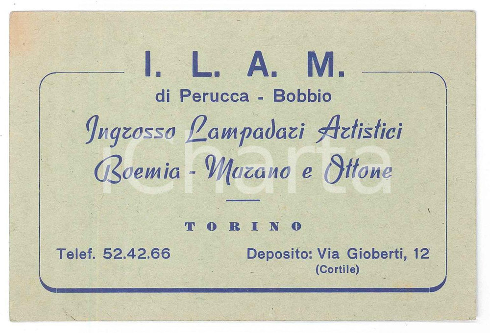1955 ca TORINO Via Gioberti - I.L.A.M. Lampadari Boemia Murano - Biglietto 12x8 Biglietto d'epoca GOOD/buono  Formato: 12 x 8 cm originale e autentica 1