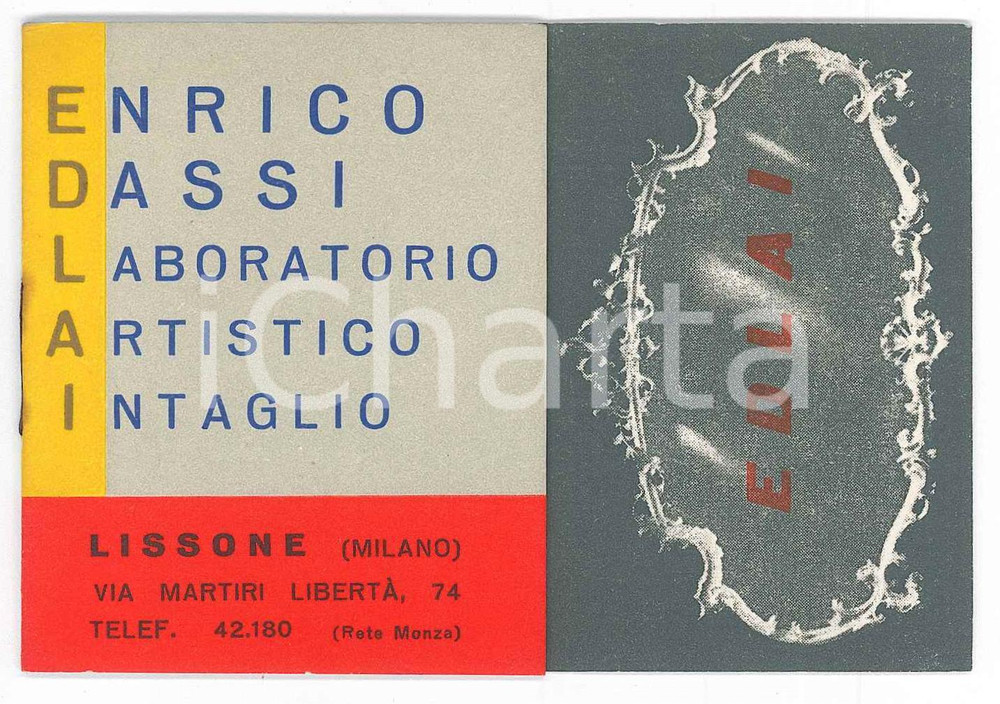 1950 ca LISSONE Enrico DASSI Laboratorio Artistico Intaglio - Rubrica Rubrica telefonica d'epoca, in forma di libretto, pubblicitaria. GOOD/buono minime tracce di ruggine al verso Formato: 11x8 cm originale e autentica 1