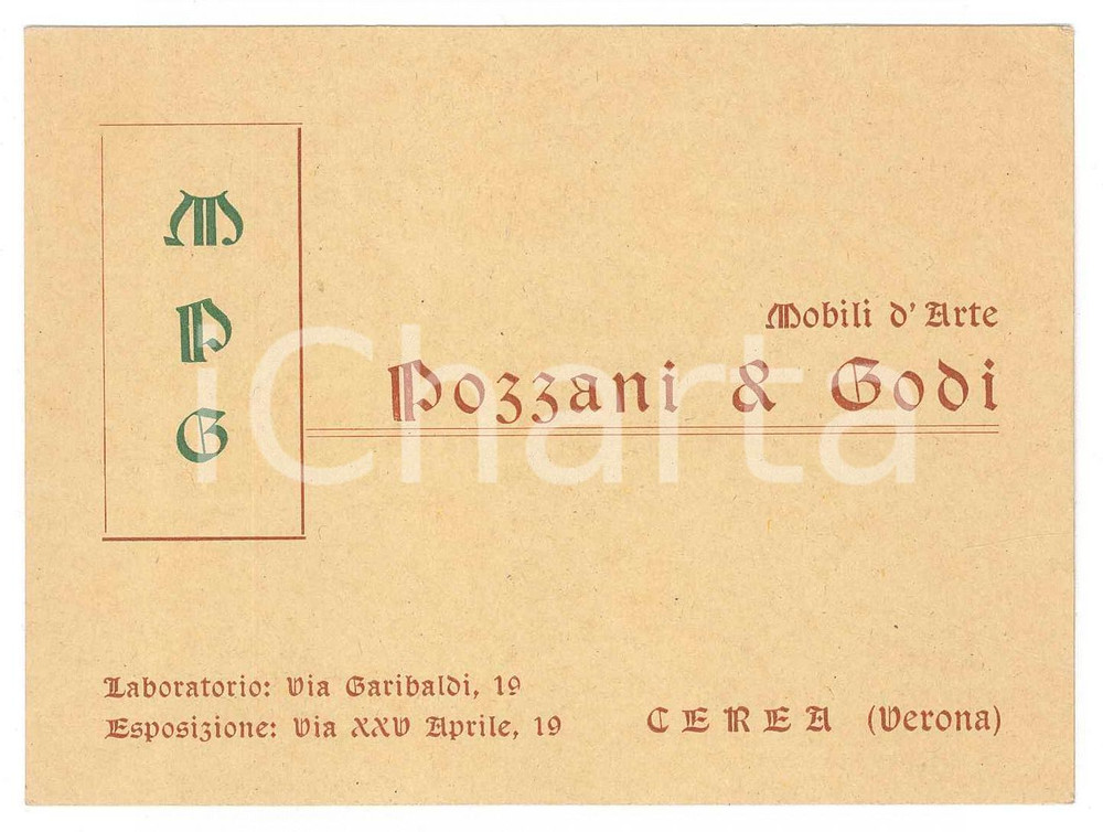 1950 ca CEREA Via XXV Aprile - MPG Mobili d'arte POZZANI & GODI Biglietto 11x8 Biglietto d'epoca FAIR/discreto  Formato: 11 x 8 cm originale e autentica 1