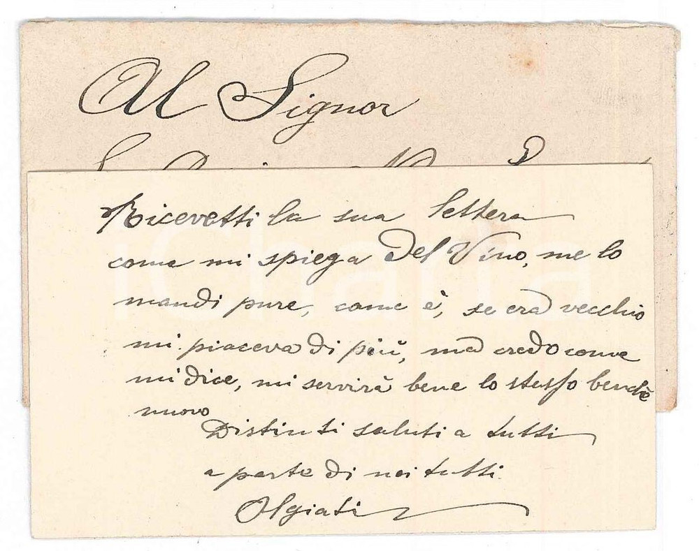 1913 GAGGIANO Giuseppe OLGIATI Carolina BOLCHI - Biglietto visita AUTOGRAFO Biglietto da visita con messaggio autografo.Busta viaggiata.  GOOD/buono  Formato: 11x7 cm originale e autentica 1